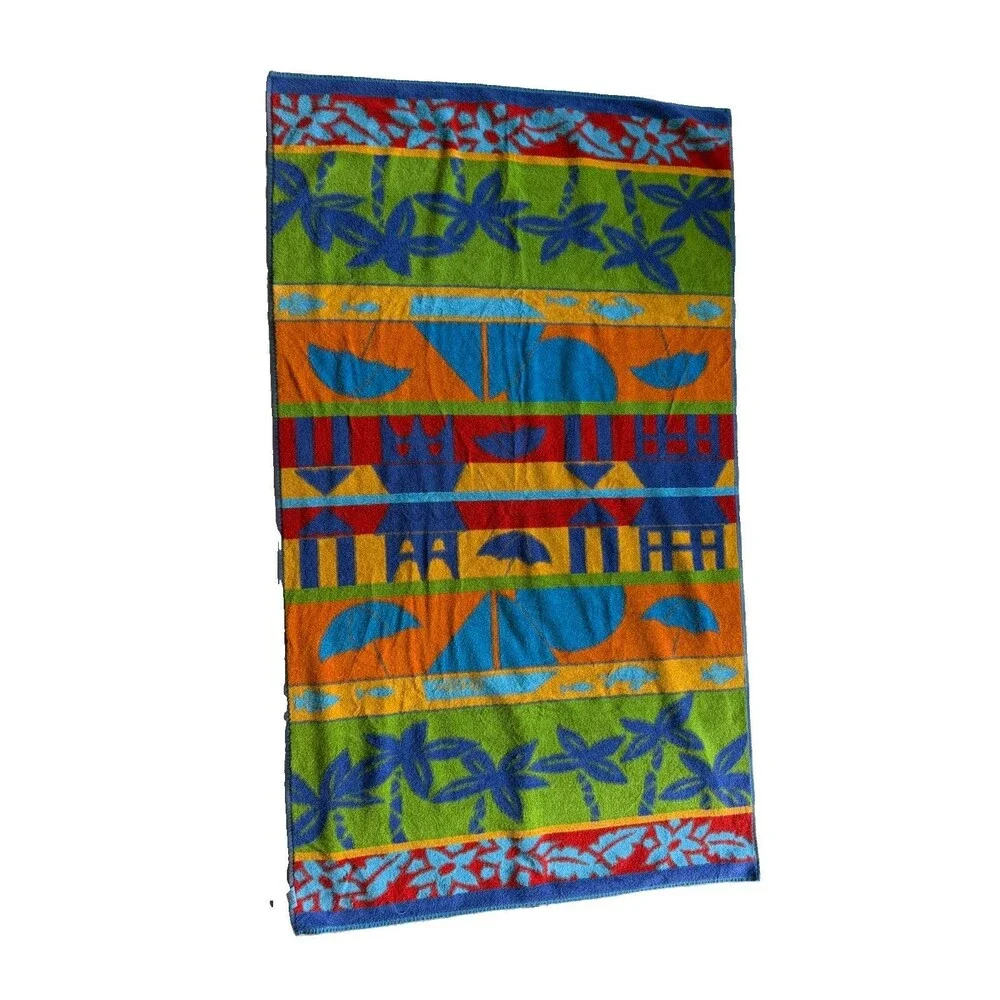 VTG Set of 2 90's Terrisol Sailboats & Palm Trees Oversized Beach Towel 37x66